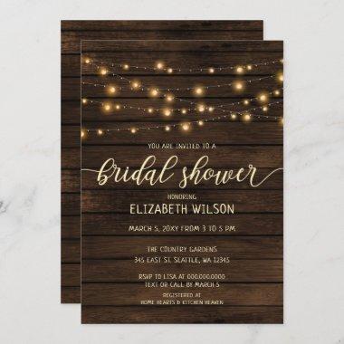 Rustic Barn Wood String lights Bridal Shower Invitations