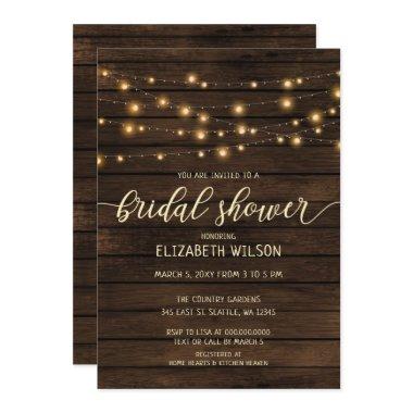 Rustic Barn Wood String lights Bridal Shower Invitations