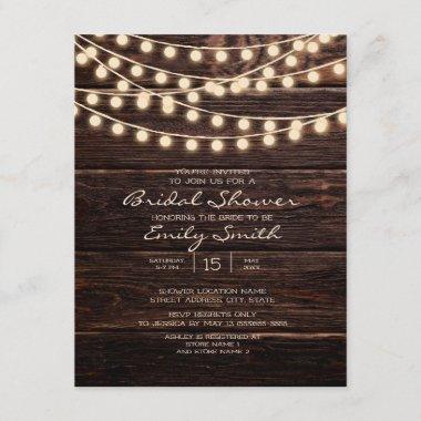 Rustic Barn Wood String Lights Bridal Shower Invitations