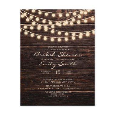 Rustic Barn Wood String Lights Bridal Shower Invitations