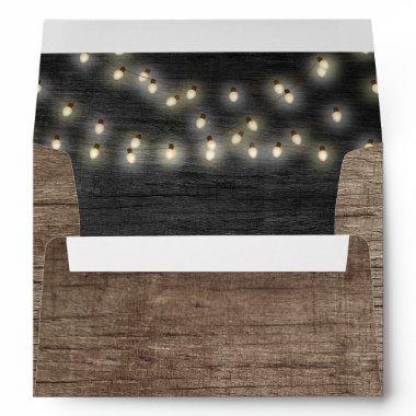 Rustic Barn Wood String Lights Elegant Wedding Envelope