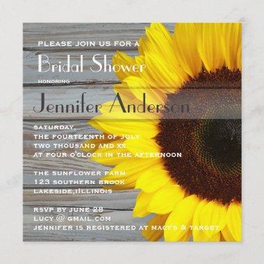 Rustic Barn Wood Sunflower Country Bridal Shower Invitations