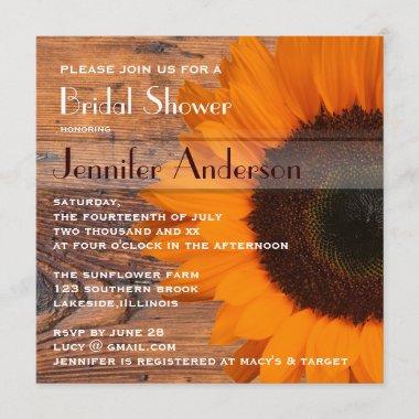 Rustic Barn Wood Sunflower Country Bridal Shower Invitations