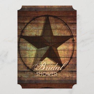 rustic barn wood texas star western bridal shower Invitations