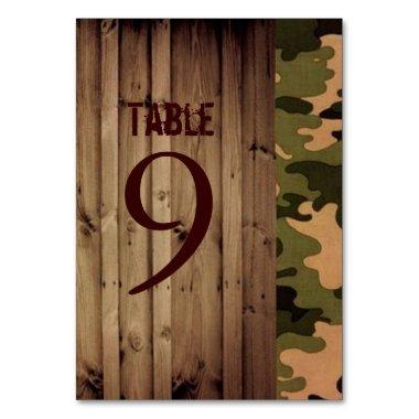 rustic barn wood western country Camo Wedding Table Number