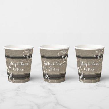 Rustic Barn Wood White Flowers Country Wedding Paper Cups