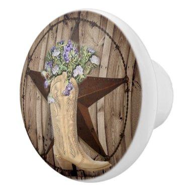 rustic barn wood wildflower cowboy western star ceramic knob