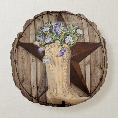 rustic barn wood wildflower cowboy western star round pillow