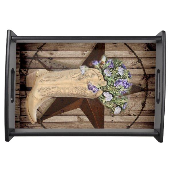 rustic barn wood wildflower cowboy western star serving tray