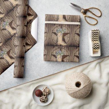 rustic barn wood wildflower cowboy western star wrapping paper
