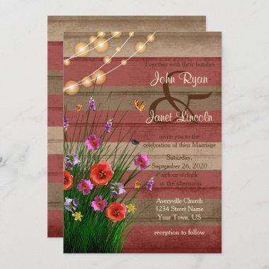 Rustic Barn Wood Wildflower Wedding Design Invitations