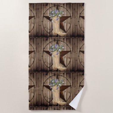 rustic barn wood wildflower western star cowgirl beach towel