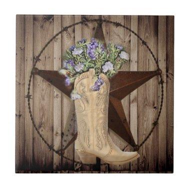 rustic barn wood wildflower western star cowgirl ceramic tile