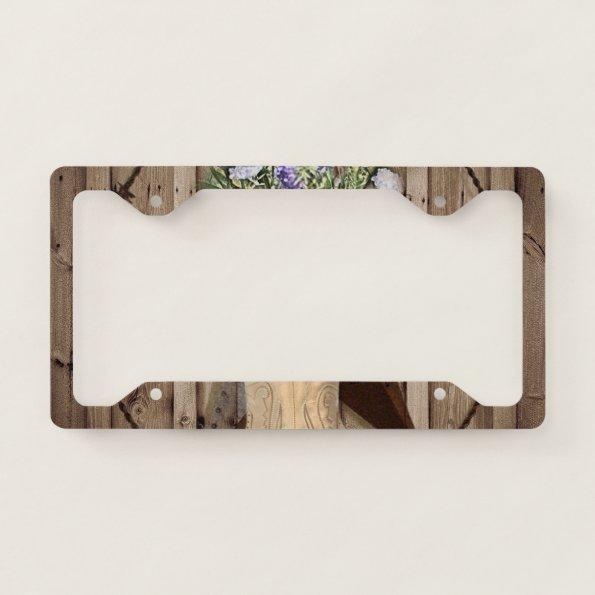 rustic barn wood wildflower western star cowgirl license plate frame
