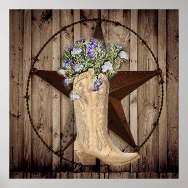 rustic barn wood wildflower western star cowgirl poster
