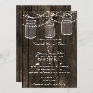 Rustic Barnwood, mason jar wedding invitations