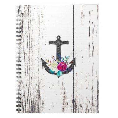 Rustic Beach Anchor & Bold Floral Summer Nautical Notebook