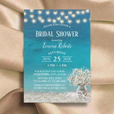 Rustic Beach Baby's Breath Flowers Bridal Shower Invitations