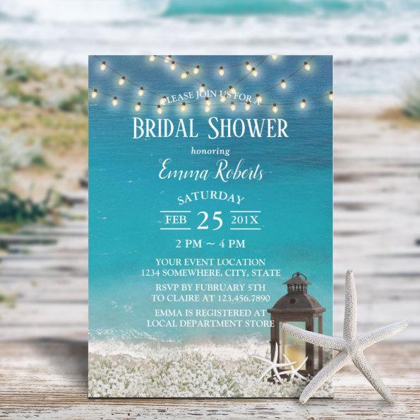 Rustic Beach Lantern String Lights Bridal Shower Invitations