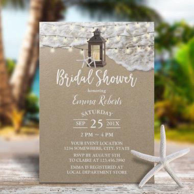 Rustic Beach Lantern String Lights Bridal Shower Invitations
