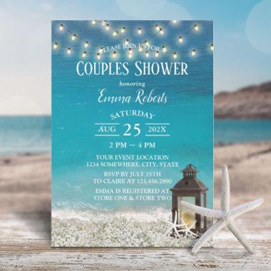 Rustic Beach Lantern String Lights Couples Shower Invitations