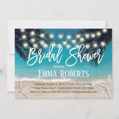 Rustic Beach Starfish String Lights Bridal Shower Invitations