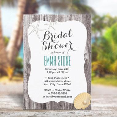 Rustic Beach Themed Wood Background Bridal Shower Invitations