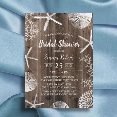 Rustic Beach Wedding Seashells Bridal Shower Invitations