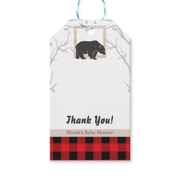 Rustic Bear Plaid Baby Shower Party Wedding Favor Gift Tags
