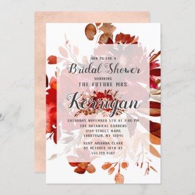 Rustic Beauty Floral Fall Wedding Bridal Shower Invitations