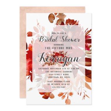 Rustic Beauty Floral Fall Wedding Bridal Shower Invitations