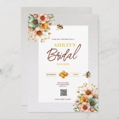 Rustic Bee Theme QR Code Bridal Shower Invitations