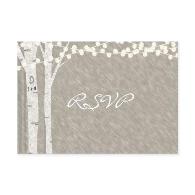 Rustic Birch Tree String Lights RSVP card