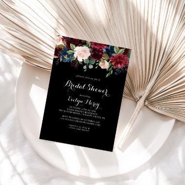 Rustic Black Botanical Bridal Shower Invitations
