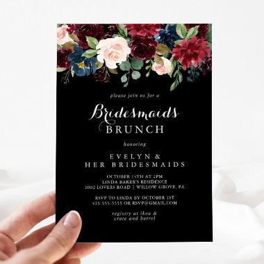 Rustic Black Botanical Bridesmaids Brunch Shower Invitations