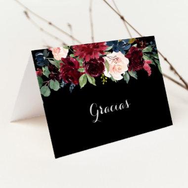 Rustic Black Botanical Folded Wedding Gracias Invitations