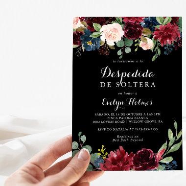 Rustic Black Botanical Spanish Bridal Shower Invitations