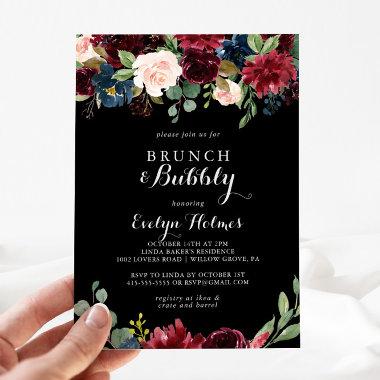 Rustic Black Brunch and Bubbly Bridal Shower Invitations