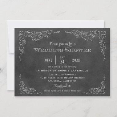 Rustic Black Chalkboard Vineyard Wedding Shower Invitations