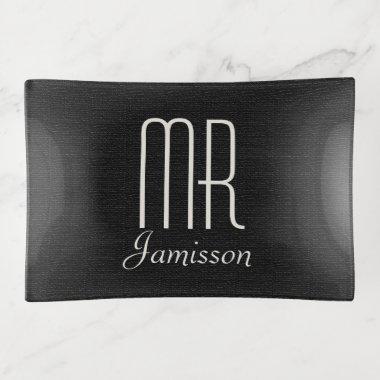 Rustic Black MR Fused Glass Personalized Trinket Tray