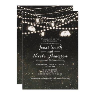 Rustic Black Night Sky Mason Jar Lights Wedding Invitations