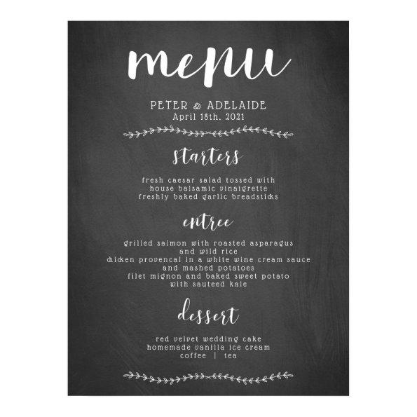 Rustic Blackboard Wedding Menu Sign/ Poster