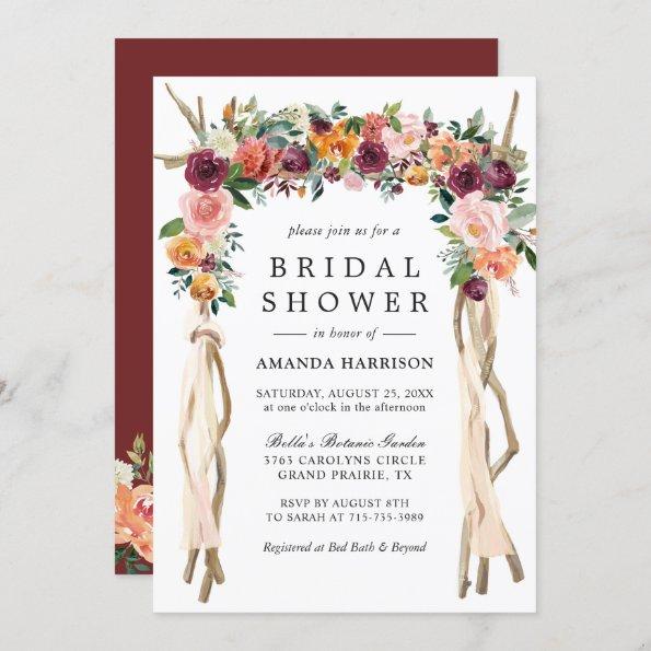 Rustic Bloom Burgundy Blush Floral Bridal Shower Invitations