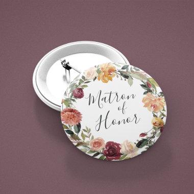 Rustic Bloom Matron of Honor Pinback Button