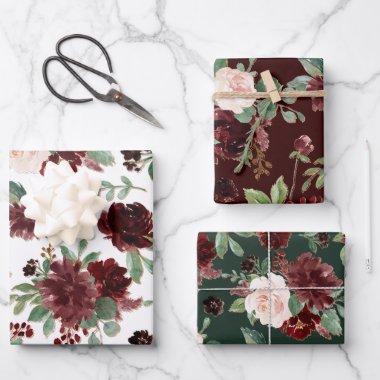 Rustic Blooms | Terracotta and Marsala Red Pattern Wrapping Paper Sheets