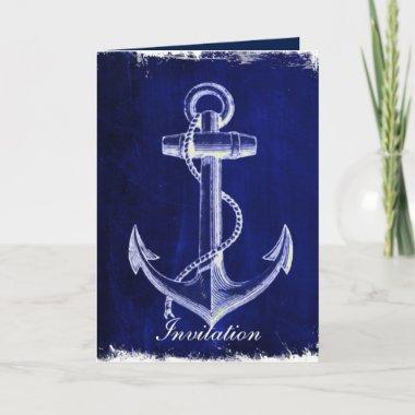 rustic Blue anchor nautical wedding Invitations