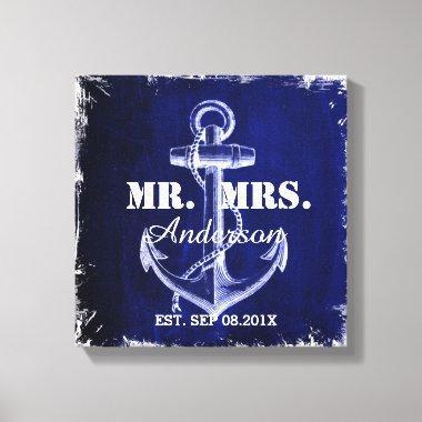 rustic Blue anchor nautical wedding mr and mrs Canvas Print