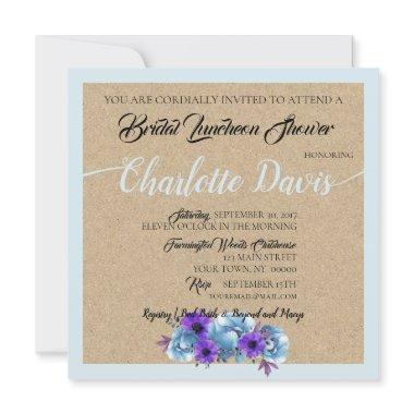 Rustic Blue Cottage Roses Wedding Suite Shower Invitations