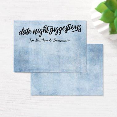 Rustic Blue Date Night Suggestions Newlywed Invitations