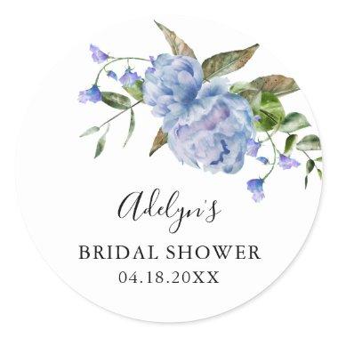 Rustic Blue Floral Bridal Shower Favor  Classic Round Sticker